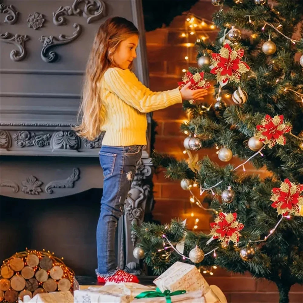 Artificial Flowers with Glitter for Christmas Tree