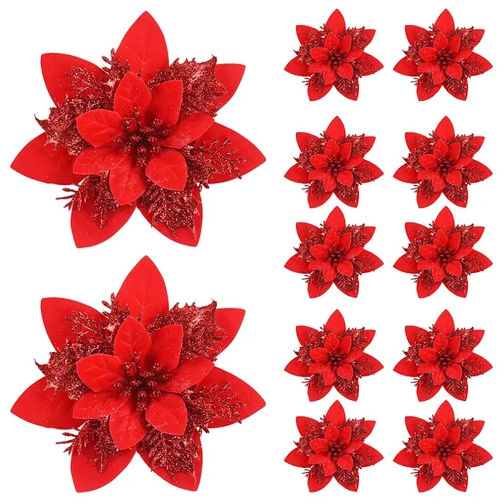 Artificial Flowers with Glitter for Christmas Tree