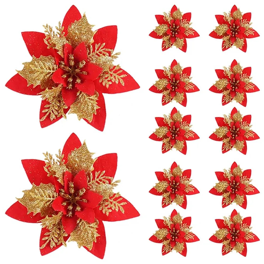 Artificial Flowers with Glitter for Christmas Tree