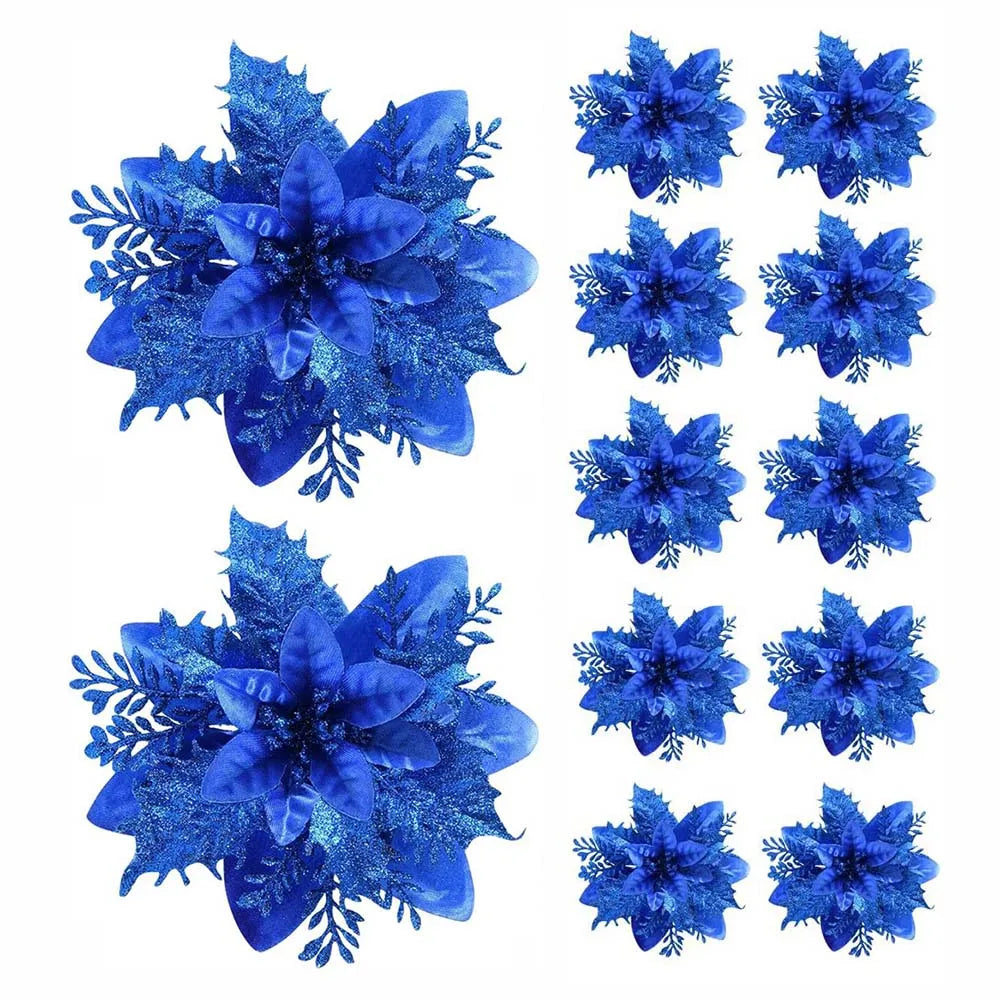 Artificial Flowers with Glitter for Christmas Tree